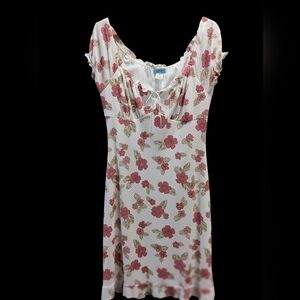 Sfuzi Pink and Cream Peasant Mini Dress with Floral Print- Size Large
